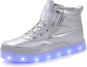 Voovix Unisex LED Shoes Light Up Shoes High Top for Women12, Men 9 Silver Raver - Picture 1 of 6