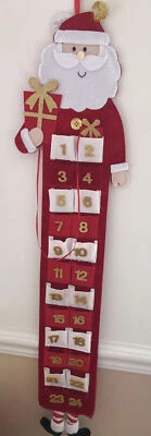 Wall Hanging Christmas Fun Red & Cream Santa Advent Calendar~ With Gold Numbers - Image 1 of 4