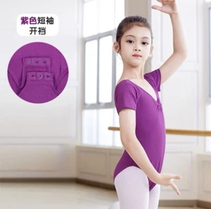 Girls Gym Ballet Dance Leotard Short Sleeves Stretchy Dancewear Costumes purple - Picture 1 of 1