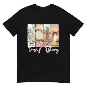 True Story He Is Risen Retro Christian Easter Coquette Bow T-Shirt - Picture 1 of 17