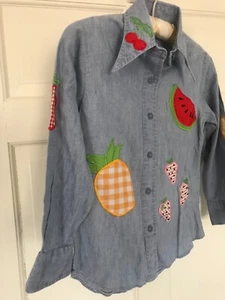 Vtg Girl's Patchwork Blouse 1970s "Hillbilly" brand. sz 12 chest 32" chambray - Picture 1 of 4