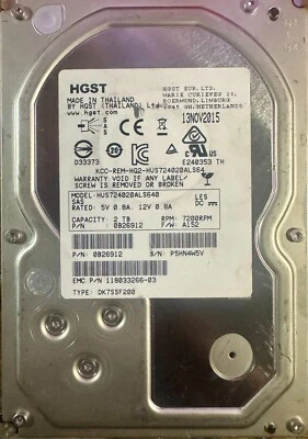 HGST EMC CLAR2000 HUS724020ALS64 2 TB SAS 2 3.5 in Enterprise Drive - Image 1 of 2