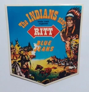 Old sticker vintage RITT BLUE JEANS indian far west (inch 3.5 x 3.9) - Picture 1 of 1