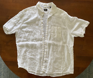 Nieman Marcus Short Sleeve Linen Shirt 2XL White , Pre-Owned