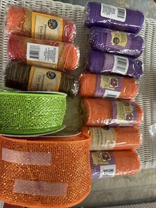 Lot of 12 Rolls Fall Deco Mesh 10 6 In X 5 Ft, Lg Orange Roll 24 Ft, Lg Green 50 - Picture 1 of 10