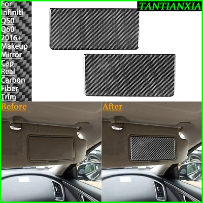 Tapa de espejo de maquillaje interior de fibra de carbono real para Infiniti Q50 Q60 2016+ Foto 1 de 4