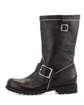 BOTAS MOTERAS JIMMY CHOO MUJER DAKAR CUERO NEGRO/PLATEADO Talla EUR 38 US 8 Foto 1 de 4