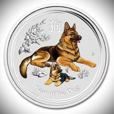 2x Silbermünze Jahr des Hund farbig 9999er Silber OVP 2018 Lunar 25 Cts. colored - Bild 1 von 2