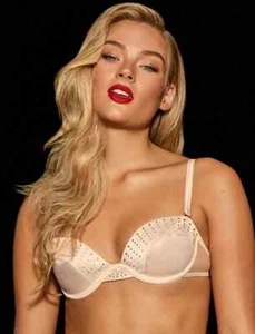 Honey Birdette 34DD Crystal Champagne Bra Satin Rhinestone - Picture 1 of 4