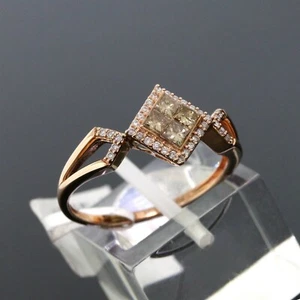 14K Rose Gold Designer NATURAL Cognac Champagne & White Diamond Halo Ring Size 6 - Picture 1 of 5