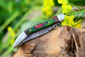 Cutom Handmade Damascus Steel Texas Toothpick Folding Pocket Knife With Sheath  - Picture 1 of 62