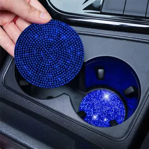 2x Bling Crystal Rhinestone Car Cup Holder Diamond Anti Slip Insert Coaster Blue - Picture 1 of 10