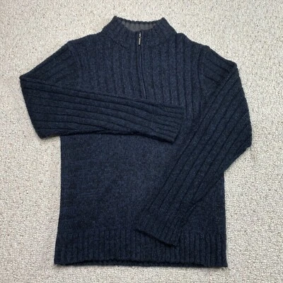 Michael Brandon Mens Sweater sz L Dark Blue Heavy Knit 1/2 Zip Ribbed Career - Image 1 of 4