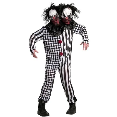 Adult 2 Headed Killer Clown Costume Mens Womens Scary Halloween Double Head Suit - Image 1 of 4