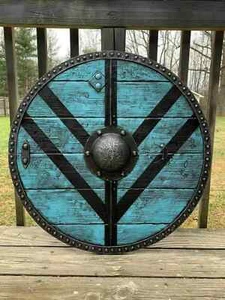 24" Viking Shield Battle-Ready Wooden Shield Heavy Metal Fittings Handmade Gift - Picture 1 of 5