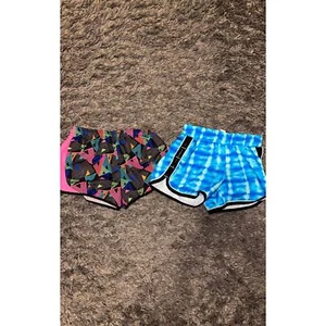 Lot of 2 Girl's Blue Pink Black Lined Running Shorts Small (7/8) (8) - Picture 1 of 3