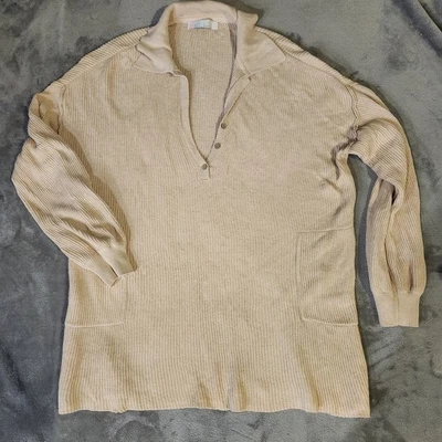 Free People FP пляж пикник свитер платье льняной хлопок овсянка кремовый размер большой - Изображение 1 из 4