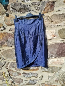 Vintage Navy Blue High Waist Pencil Skirt Unbranded Uk 12 West German Made - Picture 1 of 6
