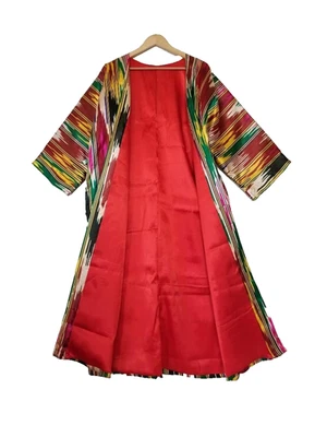 TRADICIONAL ASIÁTICO CENTRAL UZBEKO DISEÑO IKAT KHAN ATLAS CHAPPAN (VESTIDO) - M/L Foto 1 de 4