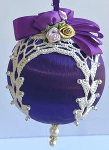 Vintage Weihnachten Handarbeit Ornament Perlen Stecknadeln Band Häkel - Bild 1 von 10