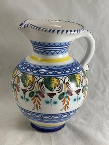 VINTAGE PORTUGUESE hand painted blue and banded pottery jug 1 litre - Picture 1 of 12