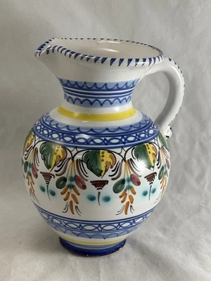 VINTAGE PORTUGUESE hand painted blue and banded pottery jug 1 litre - Image 1 of 4