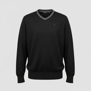 Sean John Men’s 2XL Black V-Neck Pullover Sweater Gray Trim 100% Cotton - Picture 1 of 10