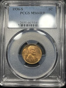 1936 S Lincoln Wheat Cent 1c PCGS MS66RB San Francisco Red-Brown Cent - Picture 1 of 3