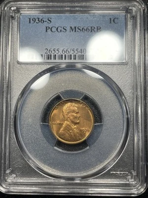 1936 S Lincoln Wheat Cent 1c PCGS MS66RB San Francisco Red-Brown Cent - Image 1 of 3