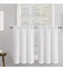 Chyhomenyc weiße Vorhänge 30”x30” Kunstleinen strukturiert kleine Cafe Vorhänge 2 Stück - Bild 1 von 10