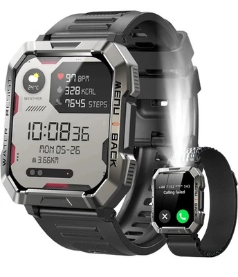 Smartwatch Herren Militär mit Telefonfunktion Sprachassiste Blutdruckmesung Spo - Bild 1 von 4