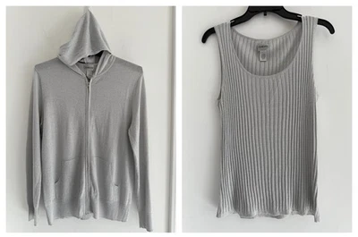 Chicos Sudadera con Capucha Chaqueta Cárdigan Acanalado Tanque Plateado Metálico Twinset NUEVO ¡GUAU! 2 Foto 1 de 4