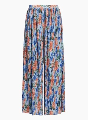 Pantalones Elie Tahari Jazmín Plisados Azul Floral Pierna Ancha Gasa XL NUEVO Foto 1 de 4