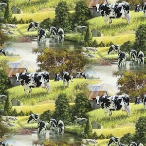 FQ Pre-cut  Cows At The River Farm Sewing Quilting Cotton Fabric - Picture 1 of 1