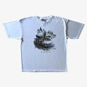 Vintage 90s Northern Elements Embroidered Woodland Eagle Moose Single Stitch Top - Picture 1 of 9