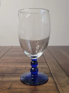 Vintage Libbey "Metropolis" Goblet Glass With Cobalt Stacked Ball Stem - Picture 1 of 7