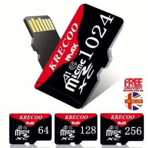 128GB 256GB 1TB Micro SD Card SDHC SDXC Memory Card TF Class 10 with Adapter - Picture 1 of 17