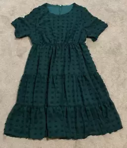 Telinvey Swiss Dot Tiered Dress Womens XL Green Short Sleeve Flowy Cottage Sweet - Picture 1 of 13