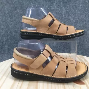 Minnetonka Sandals Womens 9 Open Toe Strappy Flats 5321 Beige Leather Hook&Loop - Picture 1 of 17