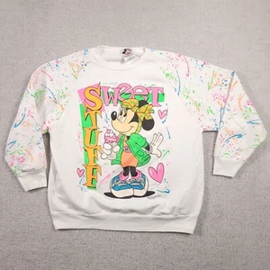 Vtg 80s 90s Disney Minnie Mouse Sweatshirt Women's Medium White Sweet Stuff USA - Picture 1 of 15