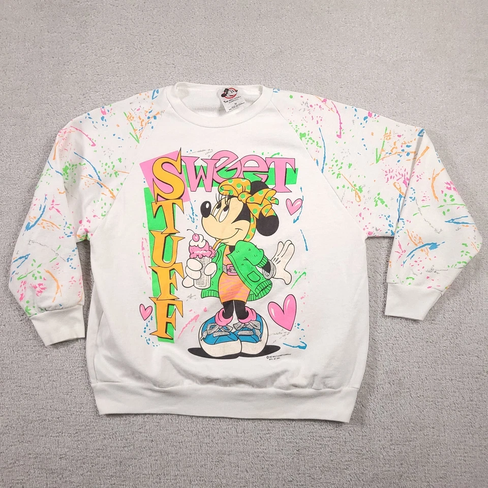 Vtg 80s 90s Disney Minnie Mouse Sweatshirt Women's Medium White Sweet Stuff USA - Image 1 of 4