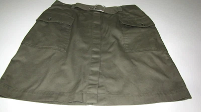 Y2K Liz Clairborne Falda Rodilla Imitación Cinturón Botón Bolsillos Oliva Sarga Mujer 12/14 Foto 1 de 4