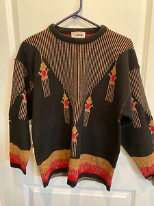Vintage funkelnder schwarzer goldfarbener Faden geometrischer Musterpullover von Jolie 1980er Jahre Gr. MD - Bild 1 von 4