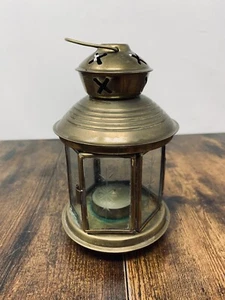 Beautiful Brass Etched Glass Rustic Hanging Lantern Candle Holder Home Decor - Picture 1 of 10