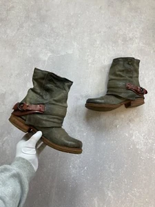 AS 98 Airstep Buckle Zipper Leather Green Distressed Boho Boots EUR 39/US 8.5-9 - Picture 1 of 21