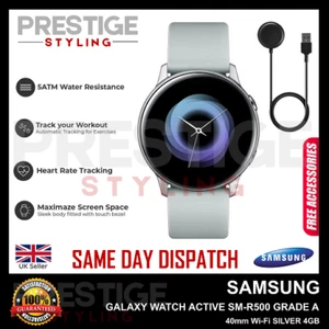 SAMSUNG Galaxy Watch Active SM-R500 Smart Watch 40mm GPS SILVER Grade A+CHARGR - Picture 1 of 4