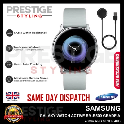 SAMSUNG Galaxy Watch Active SM-R500 Smart Watch 40mm GPS SILVER Grade A+CHARGR - Image 1 of 4