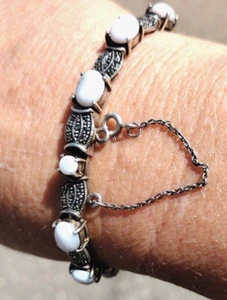 Mosaic Marcasite Agate & Sterling Silver Bracelet - Vintage. *925 silver - Picture 1 of 3