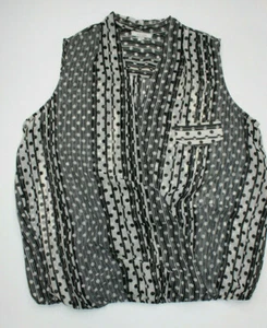 Pleione Womens Blouse Black White Sleeveless Sheer Bubble Hem Size Medium - Picture 1 of 8