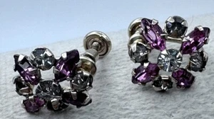 Vintage, signierte "Phyllis", lila klare Strass, Schraubverschluss Ohrringe - 12K GF - Bild 1 von 10